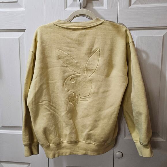 Yellow Sweatshirt Playboy x Pacsun Size Small Embossed Bunny Logo Pullover - Picture 1 of 5